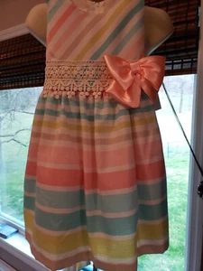 Bonnie Jean Little Girls Dress Size 4 Tag $55 Stripes Galore Multi Brand New - Picture 1 of 14