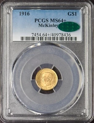1916 $1 Gold McKinley Commemorative - PCGS & CAC MS64+ - ✪COINGIANTS✪ - Image 1 of 2
