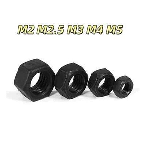 Black Hexagon Full Nuts DIN 934 Class 4.8 M2 M2.5 M3 M4 M5 - Afbeelding 1 van 11