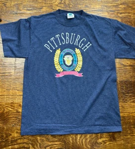 VTG 90s City of Pittsburgh PA Tourist Shirt Sz L Striped Blue Generic Knock Off - Picture 1 of 7
