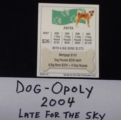 Monopoly  DOG  Akita  Tile Deed Card  Replacement Card / Piece 2004 - Image 1 of 4
