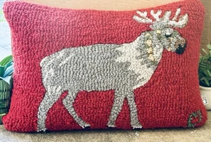 Two Chandler 4 Corners Hand-Crocheted/Velvet 100% Wool Reindeer 20" Pillows - Picture 1 of 23