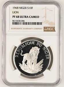 NIGER 10 France 1968 Silver NGC PF68 Lion - Picture 1 of 2