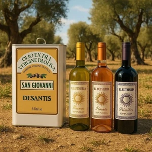 Olio Extravergine Pugliese 3 Litri + Tris di vini IGP Puglia Eleutheria - Imagen 1 de 3