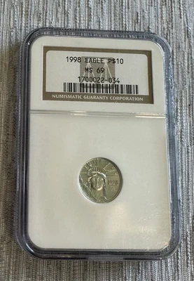 1998 $10 American Platinum Eagle 1/10 Oz Platinum MS69 NGC Brown Label - Image 1 of 4