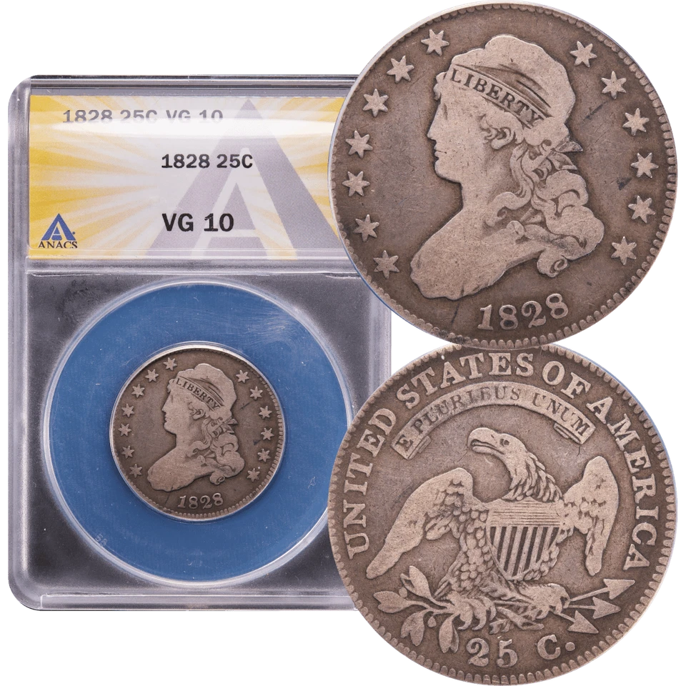 1828 Capped Bust Quarter 25c ANACS VG10  - Image 1 of 4