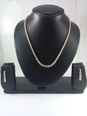 46ct Lab Created DiamondCz Rose Gold Necklase And Ear Ring Set - image 1 of 4