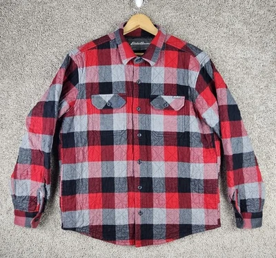 Chaqueta acolchada Eddie Bauer Buffalo a cuadros roja negra franela para hombre grande  Foto 1 de 4