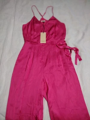 Scotch & Soda Size 8 Pink V-Neck Racerback Jumpsuit Pockets Tie Satin Shiny NWT  - Image 1 of 4
