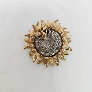 Liz Claiborne Sonnenblume Floral & Hummel Silber Goldfarben Vintage Brosche Anstecknadel - Bild 1 von 5