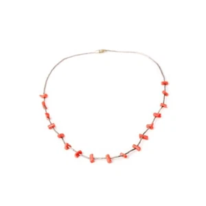 Vintage Navajo Liquid Silver & Coral Bead Necklace - Picture 1 of 4