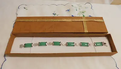 Green Jade Chinese Panel Bracelet 7.5 Inch • 33.73$