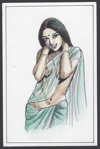 India belleza semi desnuda pintada a mano postal - Imagen 1 de 1