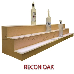 16" 3 Tier LED Lighted Liquor Display Shelf - Oak Finish - Picture 1 of 2