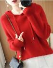 Womens Wool Cashmere Blend Pullover Sweater Hoodie Loose Knitwear Hooded Tops
