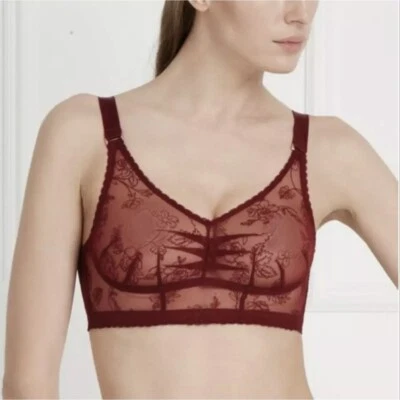 Sujetador Bralette AGENT PROVOCATEUR Mujer Liv Floral Malla Borgoña (Precio de venta sugerido por el fabricante $150) Foto 1 de 4