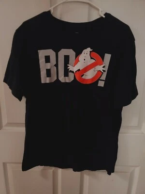 Womens HYBRID Ghostbusters BOO! Black Short Sleeve Blouse Shirt Size Large (L) - Image 1 of 4