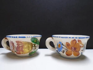 2 Vintage Tea Cups Made in Italy Hand Painted Floral Design with Blue Trim EUC - Picture 1 of 6