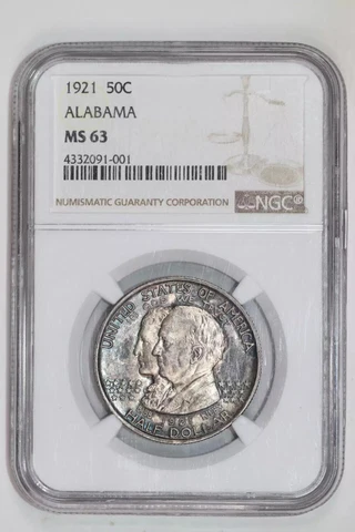 1921 ALABAMA SILVER COMMEMORATIVE HALF DOLLAR NGC MS63 Cover