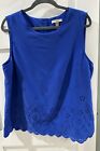 Roz & Ali Blouse Tank Top Sz XL Blue Sleeveless Floral Cut Out Design Lined