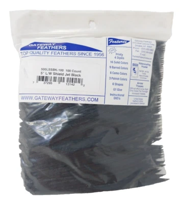 100 Pack Gateway Feathers 5" Left Wing: Shield Jet Black 500LSSBK-100 - Image 1 of 3