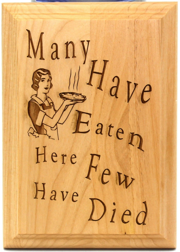 Muchos han comido aquí pocos han muerto placa de pared de cocina grabada con láser 5X7 US Mad Foto 1 de 1