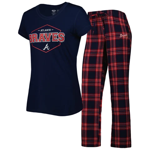 Women's Concepts Sport Navy/Red Atlanta Braves Badge T-Shirt & Pajama Pants Cover