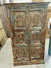 Rustic Carved Armoire Reclaimed Wood Storage Old World Cupboard  Cabinet