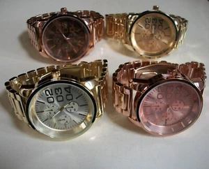 Men's Hematite, Gold & Rose Gold Finish Fashion Dressy Casual Hip Hop Watch - Picture 1 of 36