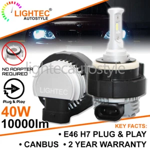 BMW E46 3 SERIES FANLESS H7 LED HEADLIGHT BULBS KIT CANBUS ERROR FREE NO ADAPTER - Picture 1 of 11