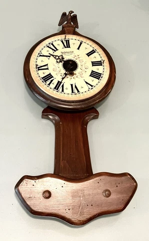 Vintage Antique New England Clock Bristol Conn Wood Metal Eagle Top Wall Clock Cover
