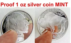 ONE MINT PROOF TROY 1OZ Fine Silver Liberty Buffalo American Indian Coin Round - Bild 1 von 1