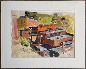 PATRICIA TOOL 1940s Vintage American Oil Painting Cityscape Townscape Houses - Picture 1 of 4