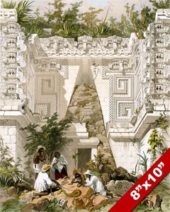 MAYAN RUINS ARCHWAY AT UXMAL MEXICO CATHERWOOD PAINTING ART REAL CANVAS PRINT - Picture 1 of 5