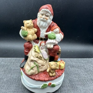 Vintage Santa Claus Rotating Music Box Porcelain Bisque Figurine 80s Homco VIDEO - Picture 1 of 12