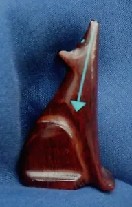 PUEBLO BROWN WOOD Turquoise Inlay HANDMADE HOWLING CANINE SCULPTURE Estate - Picture 1 of 6