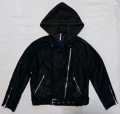 Chaqueta Moto Free People Imitación Cuero Extraíble Capucha Negra Pequeña Excelente Estado Foto 1 de 4
