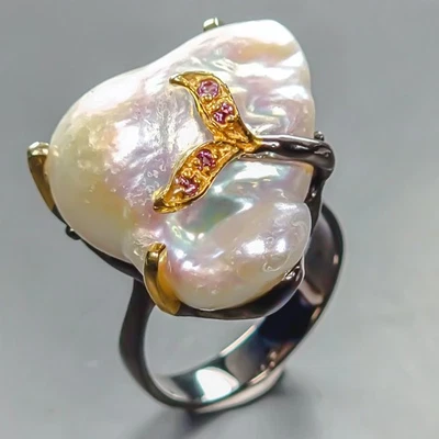 Handmade Natural Baroque Pearl Ring 925 Sterling Silver Size 8 /R443416 - Image 1 of 4