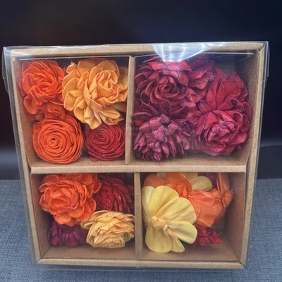Flores de madera Sola en caja naranja amarillo rojo boda otoño decoración arreglos otoño Foto 1 de 4