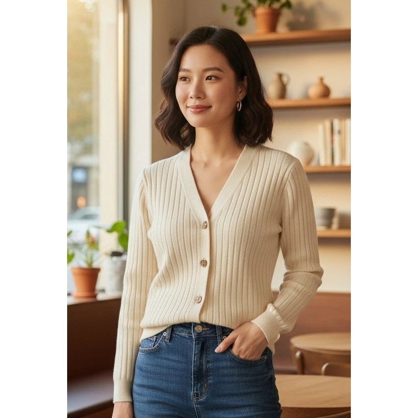 Cárdigan Suéter Pierre Cardin Para Mujer Talla S Mezcla de Lana Abotonada Cuello en V Preppy Foto 1 de 4