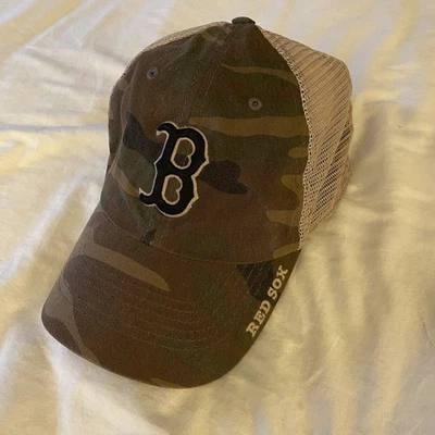 Boston Red Sox Hat Cap Snap Back Green Camo Mesh Trucker MLB Baseball Mens - Image 1 of 4