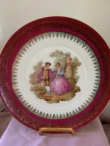 LIMOGES Fragonard handbemalt Goldrand rot französische Hofszene Teller 9-3/4 Zoll - Bild 1 von 6