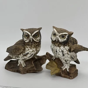 Vintage Homco #1114 Porzellan 5" braune Eule Figuren-2er Set  - Bild 1 von 15