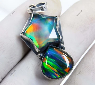 Ciondolo in argento sterling 925 41,40 ct opale di fuoco aurora bellissimo ci... - Immagine 1 di 4