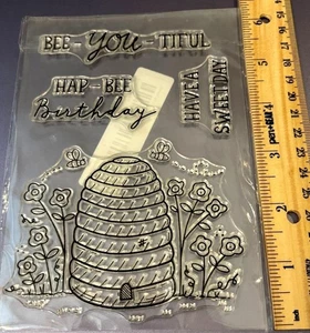Clear Stamp, Bee-YOU-tiful, Beehive, Bees, Flowers, Hap-bee Birthday, Card Makin - Picture 1 of 2
