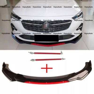 For Buick Regal Front Bumper Lip Spoiler Splitter + Strut Rods Black Red Foto 1 de 4
