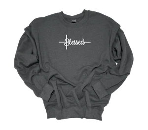 Trenz Shirt Company Womens Cute Simple Blessed Embroidered Crewneck Sweatshirt - Picture 1 of 3