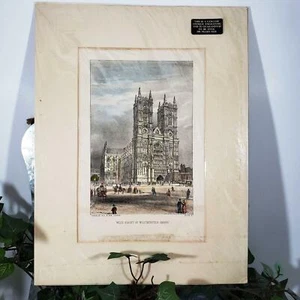 Over 100-year-old engraving of the West Front of Westminster Abbey - Imagen 1 de 12