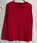 Tommy Hilfiger Sz M Red Cotton Knit V-Neck Embellished Sweater Pullover Top