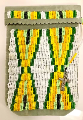 Vtg Soft Cigarette Case Glass Seed Bead Native American Design Cross Charm - Image 1 of 4